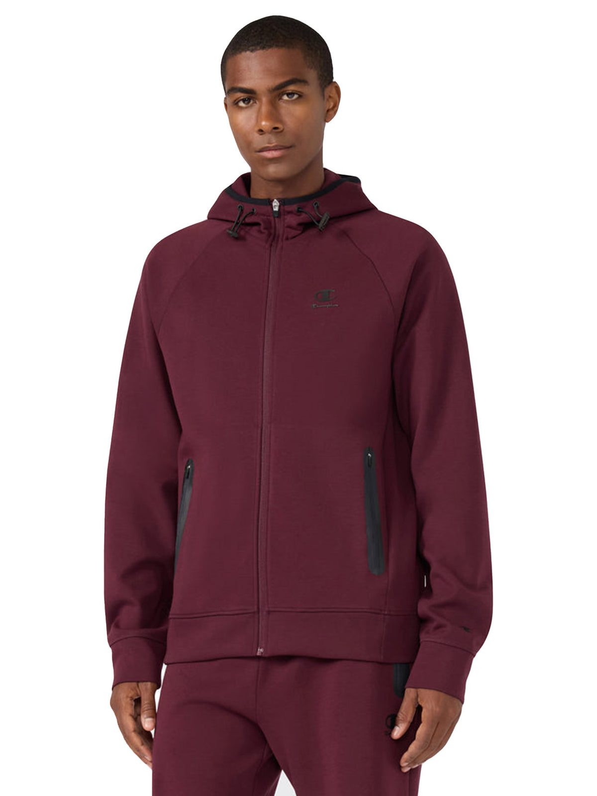 HOODED FULL ZIP SWEATSHIRT NEW MAROON - Felpa con Cappuccio e Zip Uomo Bordeaux 221350 RS522 CHAMPION 