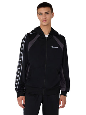 FULL ZIP HOODIE SWEATSHIRT BLACK - Felpa con Cappuccio e Zip Uomo Nera 221932 KK001 CHAMPION 