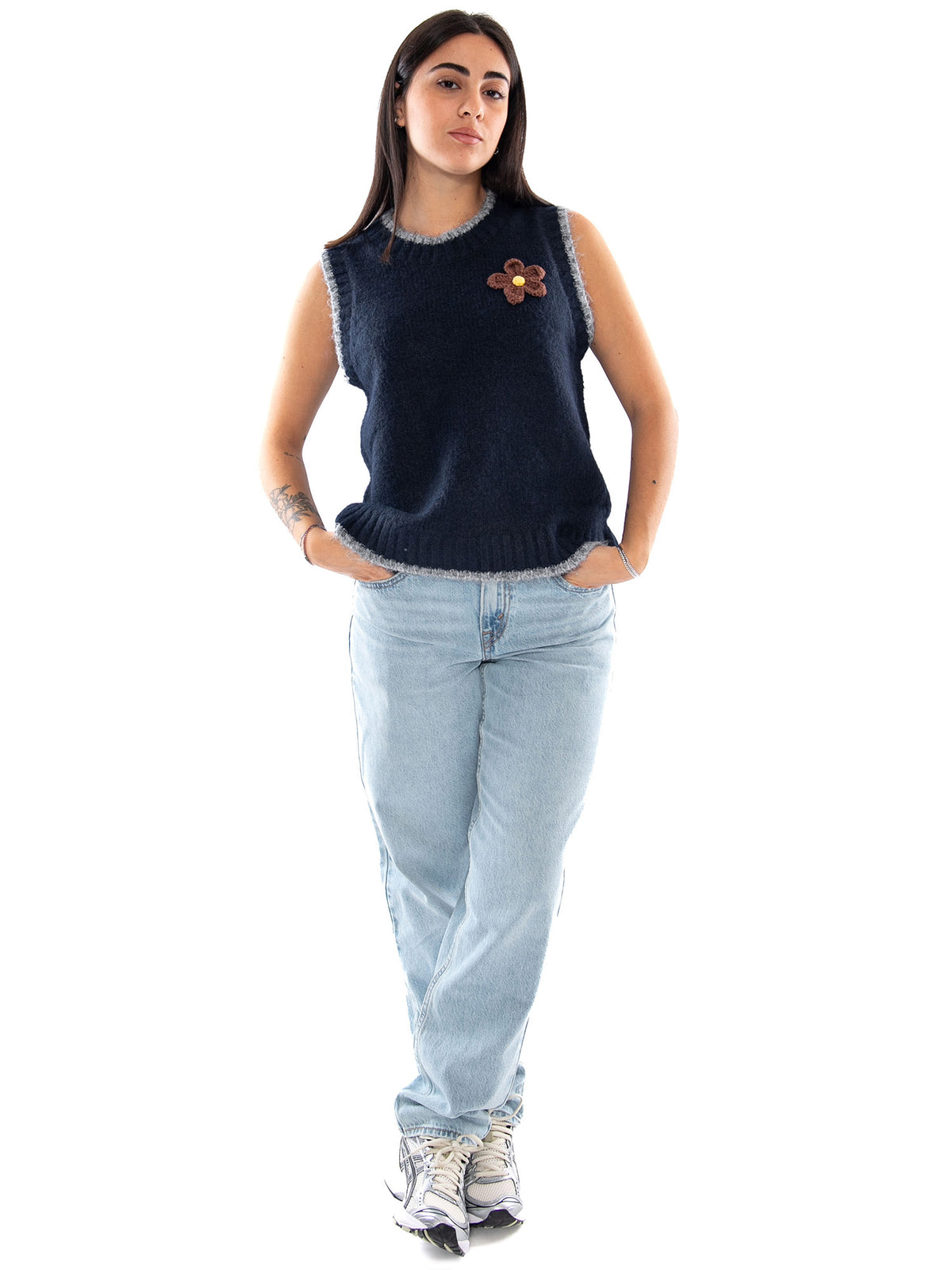 Compañía Fantástica Chaleco Punto Mezcla Lana Navy Blue - Gilet Donna Blu Navy 64C/10297 NVB COMPANIA FANTASTICA 