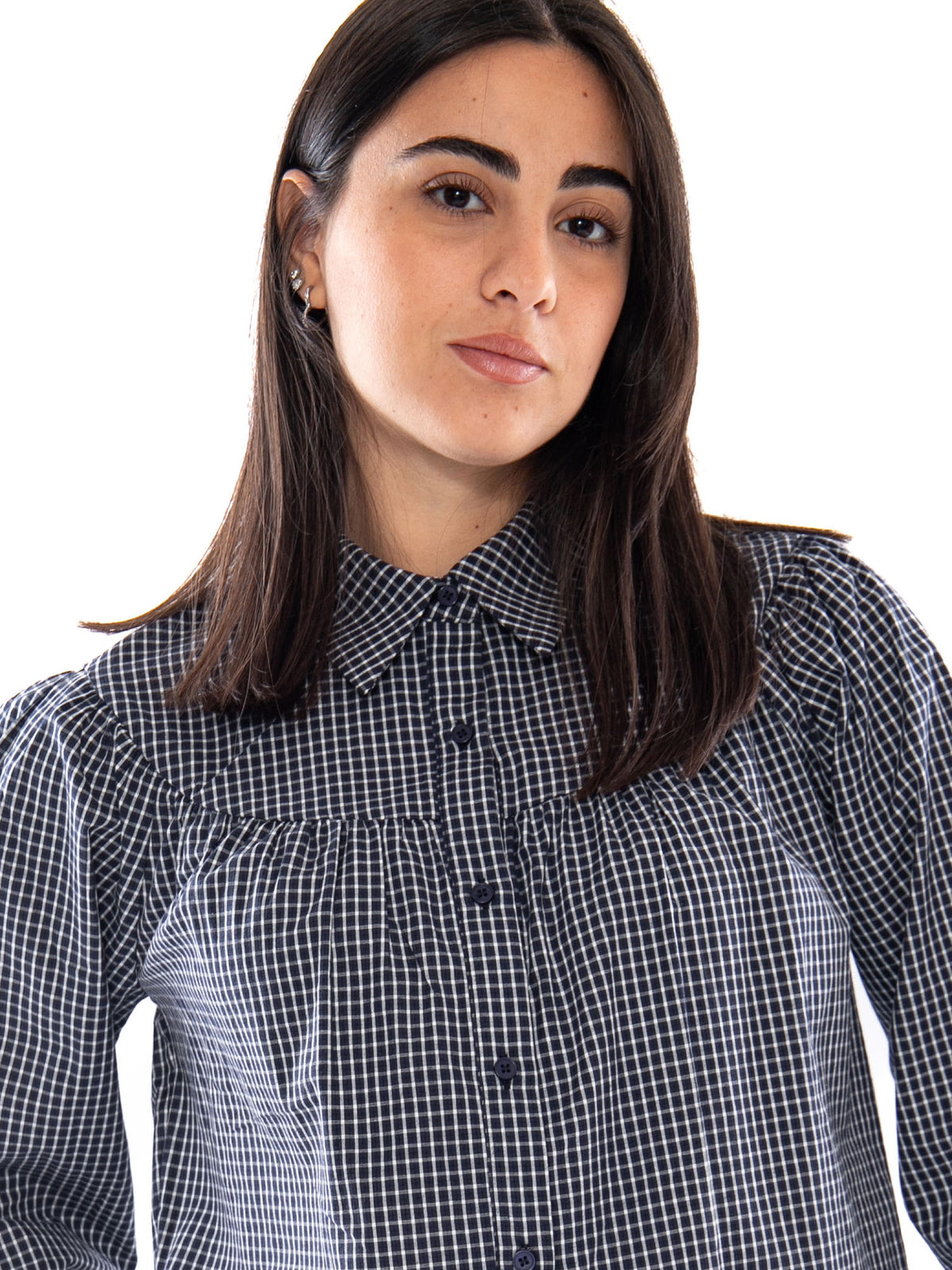 Compañía Fantástica Camisa 100% Algodón con Estampado de Cuadros Navy Blue - Camicia Donna a Quadri Blu Navy 64C/11177 NVB COMPANIA FANTASTICA 