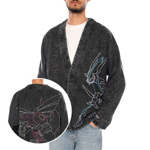 DIALGA AND PALKIA KIMONO ACID BLACK - Giacca Denim Jeans Uomo Nera collaborazione Pokemon SW1341 SY DOLLY NOIRE 