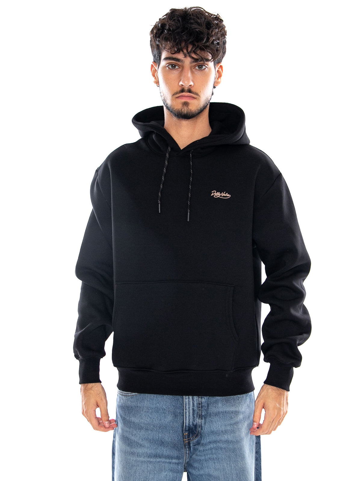 SETTE DI BASTONI - NAPOLETANE HOODIE BLACK - Felpa Girocollo Uomo Nera SW1364 GQ DOLLY NOIRE 