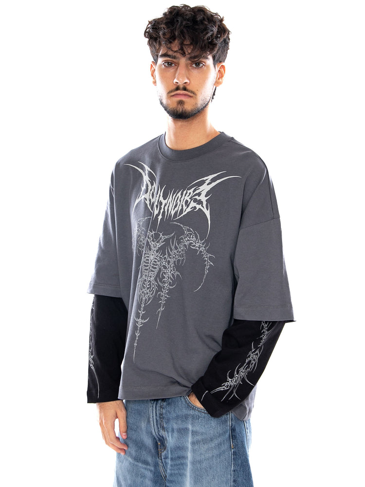 THE GUARDIAN DOUBLE SLEEVE OVER IRON GAT - Maglietta Girocollo Uomo Grigia TS1311 T3 DOLLY NOIRE 
