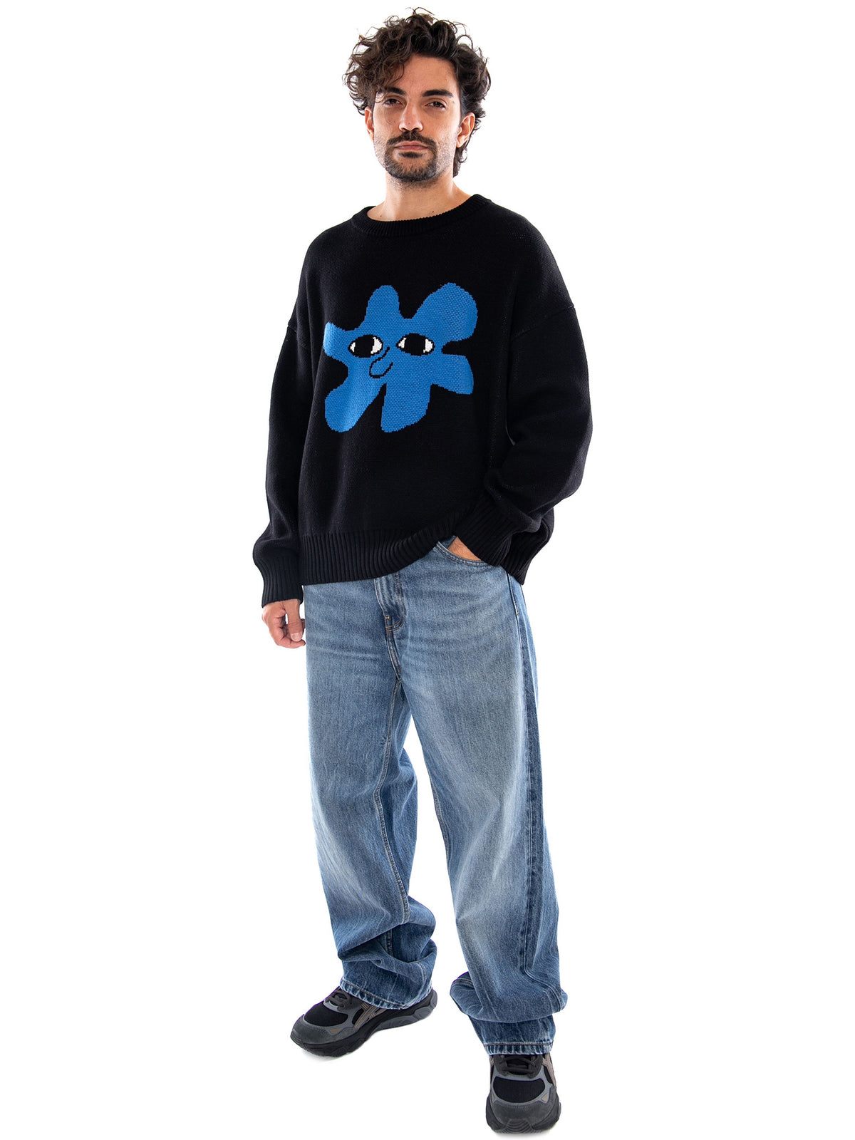 BREEZE CLUB BLACK SWEATER - Maglione Girocollo Uomo Nero AT001 1910 KAOTIKO 