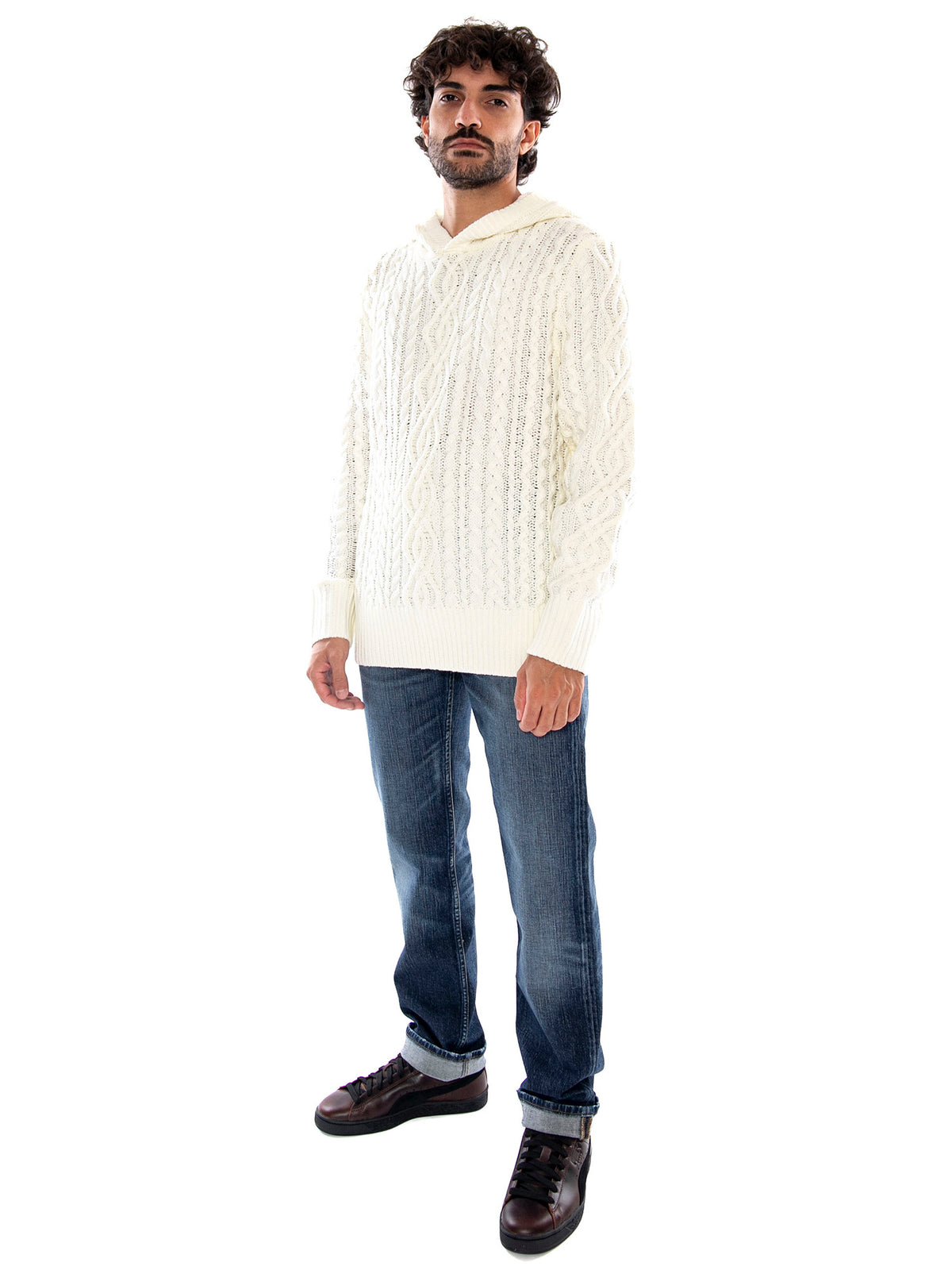 Kaotiko Après Ski Hooded Sweater Ivory - Felpa Uomo con Cappuccio Avorio AT018 1910 KAOTIKO 