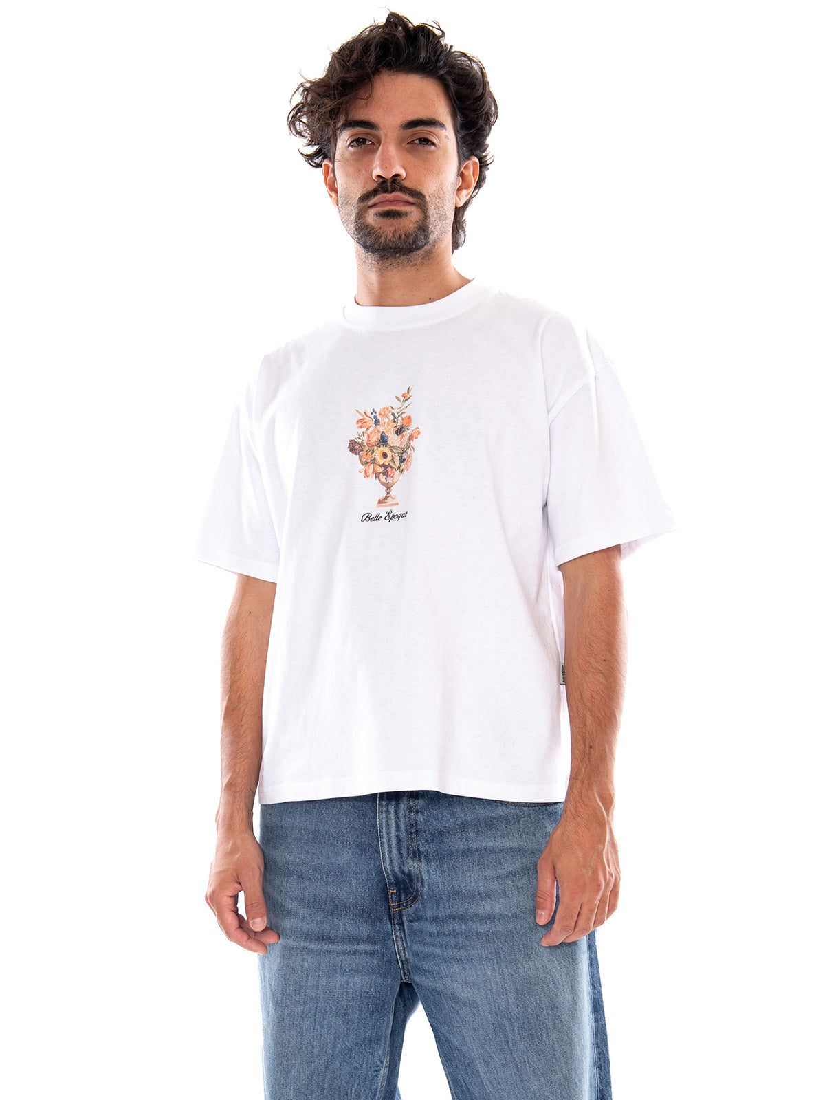 S/S Cropped Bouquet Organic Cotton White - T-Shirt Uomo Bianca AT029 G002 KAOTIKO 