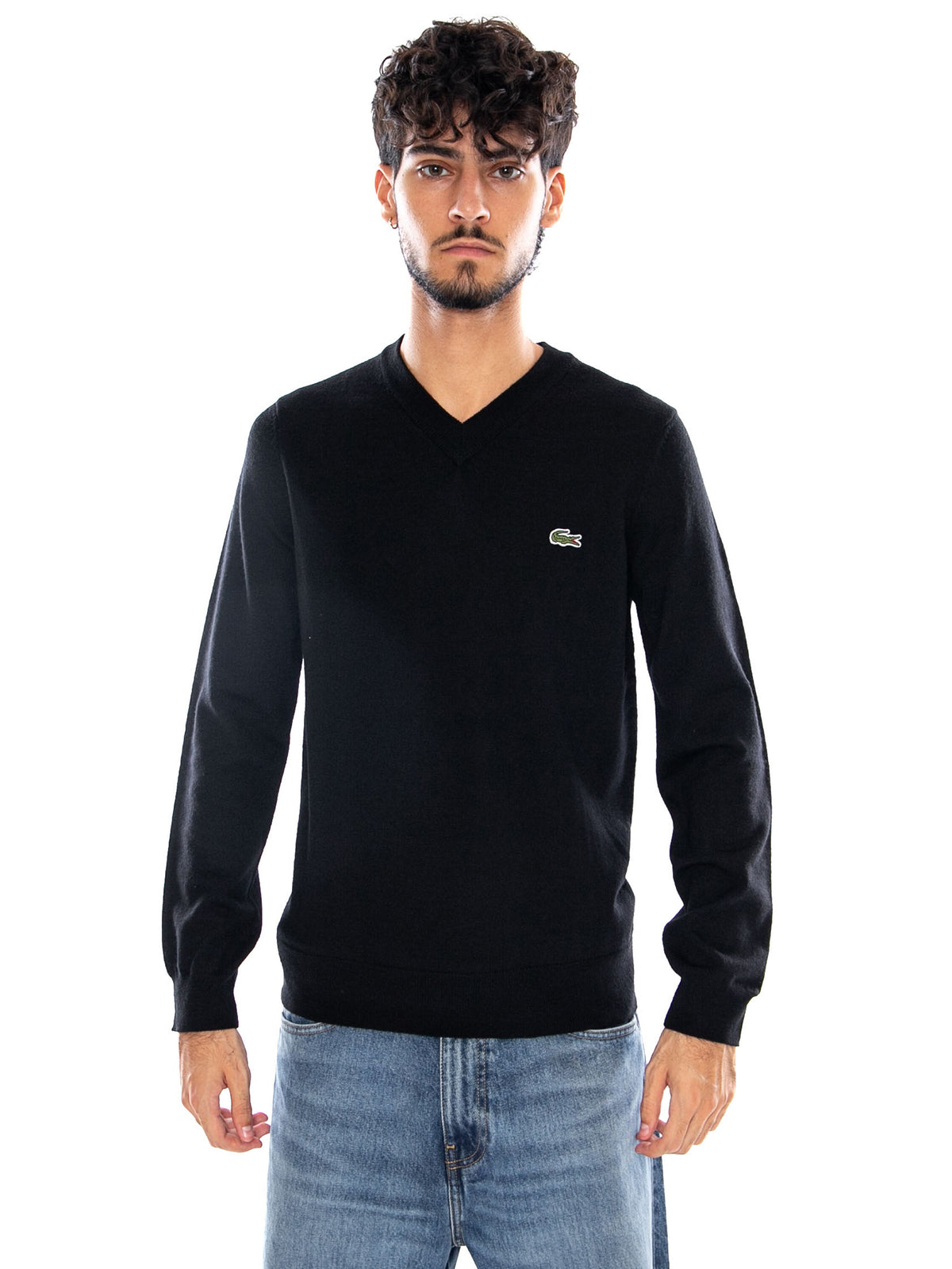 PULLOVER BLACK - Maglione Scollo a V Uomo Nero AH3221 031 LACOSTE 