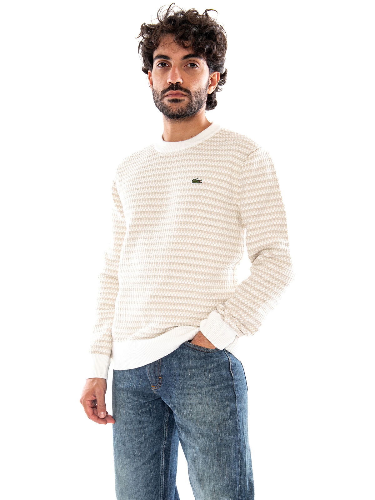 Lacoste Striped Pullover Beige - Maglione Uomo Beige a Righe AH8569 WL6 LACOSTE 