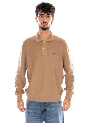 PULLOVER BROWN - Maglione con Collo a Polo Uomo Marrone<BR/> <BR/> AH9904 SIX LACOSTE 