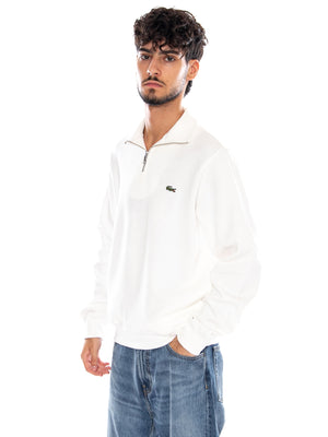 SWEATSHIRT WHITE - Felpa con Colletto e Zip Corta Uomo Bianca SH1927 70V LACOSTE 
