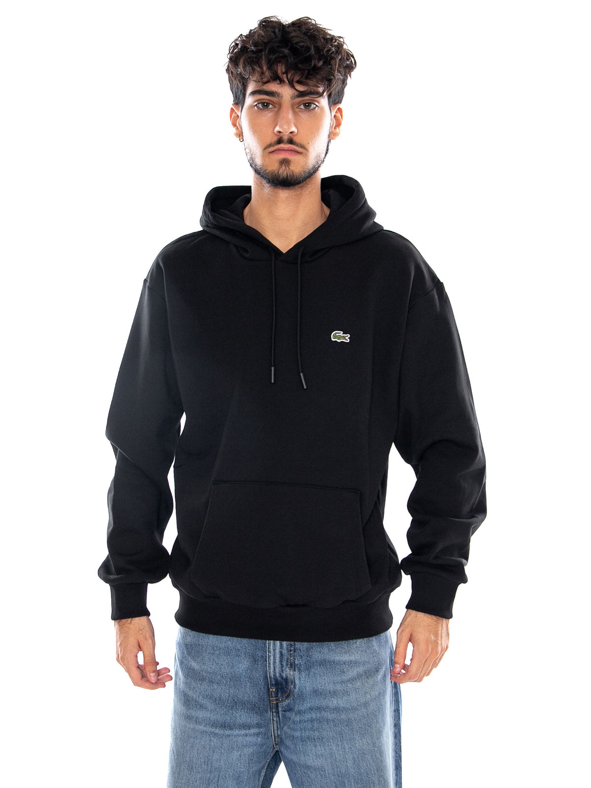 SWEATSHIRT BLACK - Felpa con Cappuccio Uomo Nera SH8863 031 LACOSTE 