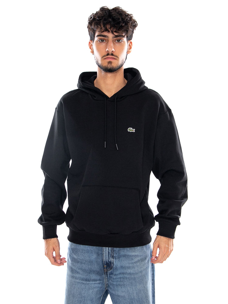 SWEATSHIRT BLACK - Felpa con Cappuccio Uomo Nera SH8863 031 LACOSTE 