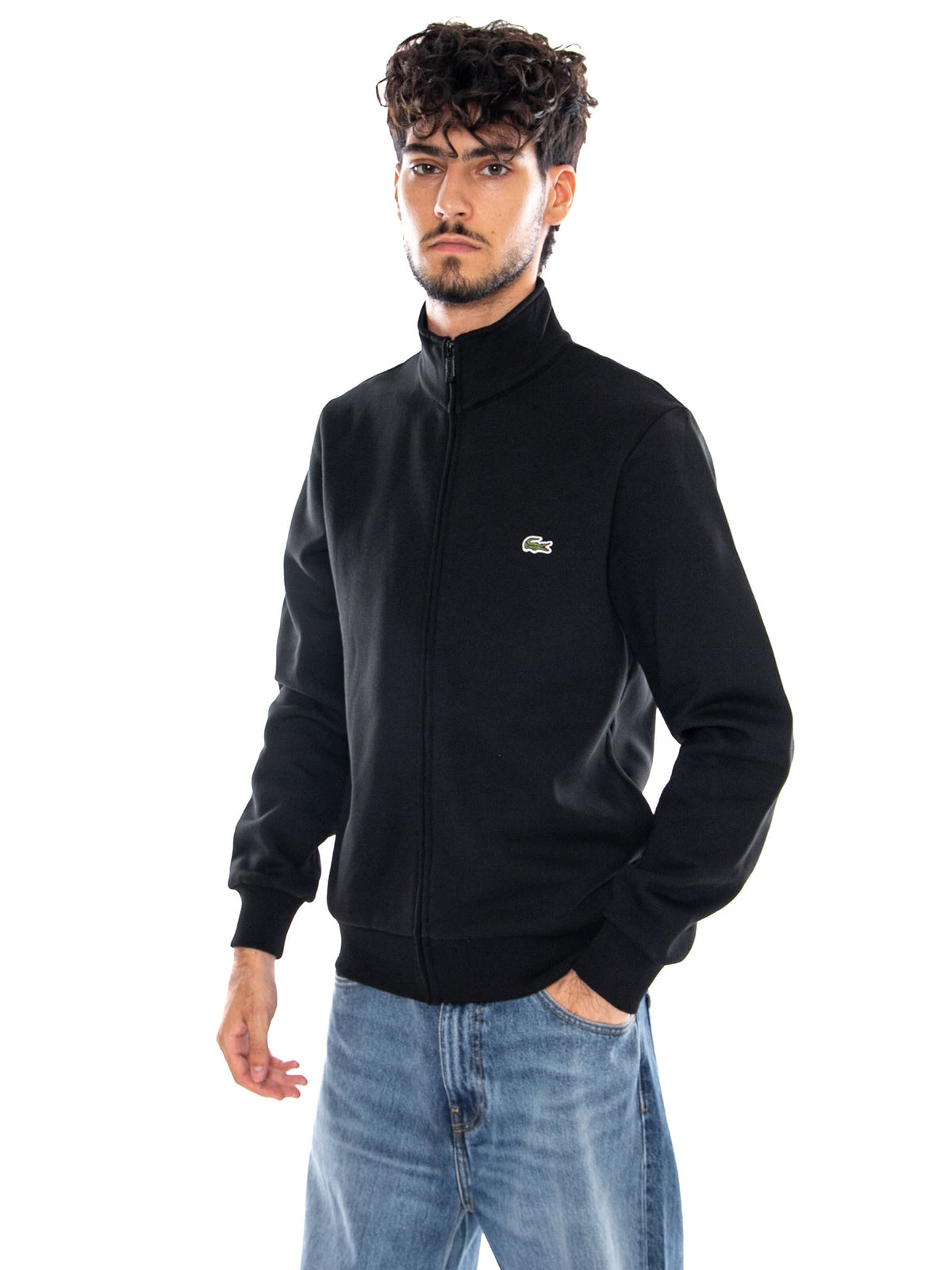 SWEATSHIRT BLACK - Felpa Full Zip Uomo Nera SH8870 031 LACOSTE 