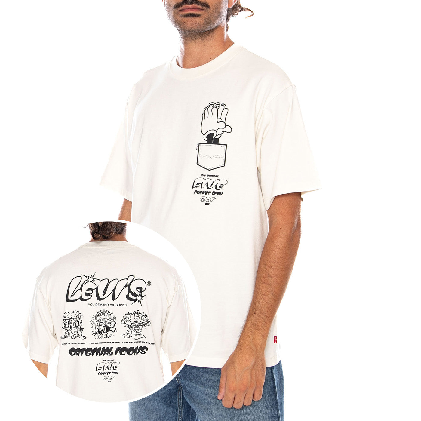 LSE_VINTAGE FIT GR TEE LEVI'S LOGO GRID 3 TAN - Maglietta Girocollo Uomo Bianca 0008C 0120 LEVIS 