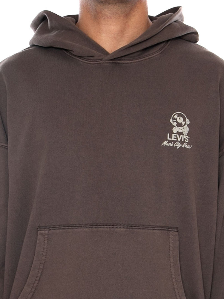 LEVI'S TWO HORSE BOXY HOODIE MUSIC CITY VINYL 2 BROWN - Felpa con Cappuccio Uomo Marrone 003R1 0024 LEVIS 