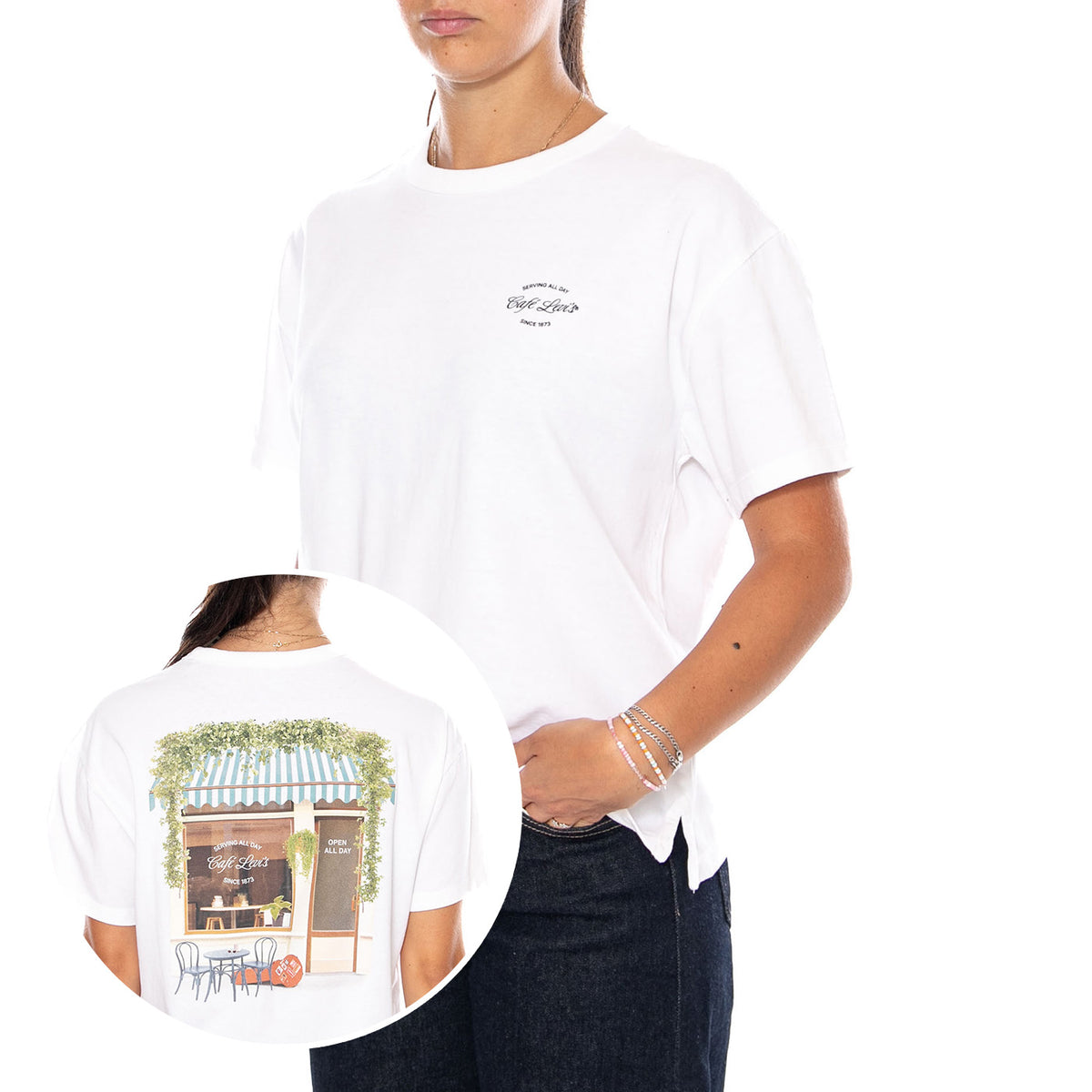 GR VINTAGE TEE CAFE FRONT BRIGHT WHITE G - Maglietta Girocollo Donna Bianca 005OY 0041 LEVIS 