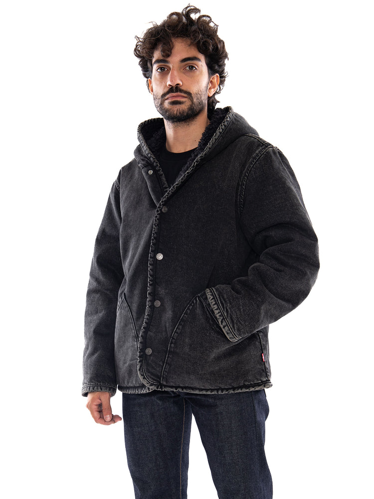 Levi's Deck Hoodie Sherpa Jacket A Night Outsider Reversible Black - Giacca con Cappuccio Uomo Reversibile Nera<BR/><BR/> 007S7 0000 LEVIS 
