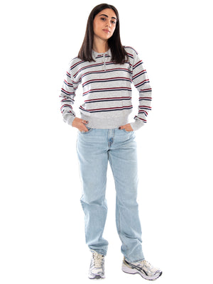 Levi's Super Soft LS Polo Jade Stripe Light Grey Heather - Maglia Donna Grigia a Righe 007VY 0001 LEVIS 