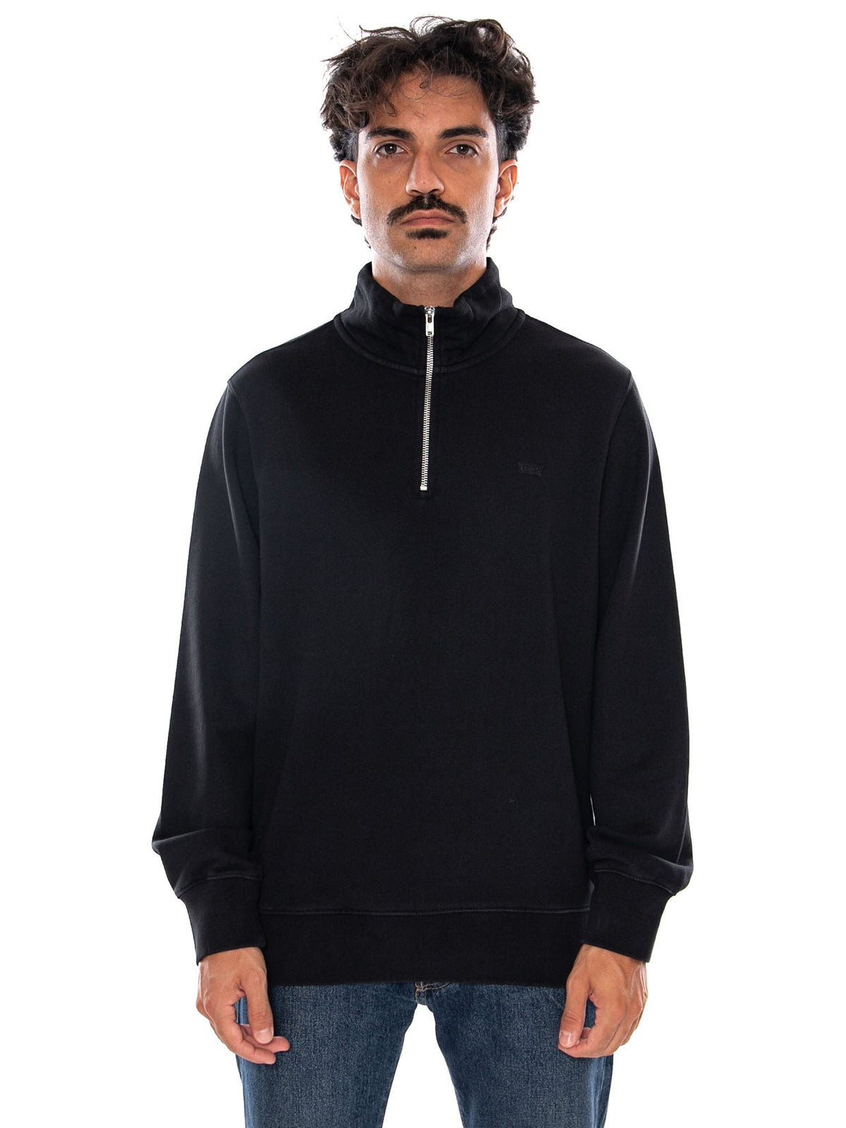 LEVI'S ORIGINAL HM QUARTER ZIP MINERAL BLACK - Felpa Collo Alto e Zip a Mezzo Busto Uomo Nera A8606 0016 LEVIS 