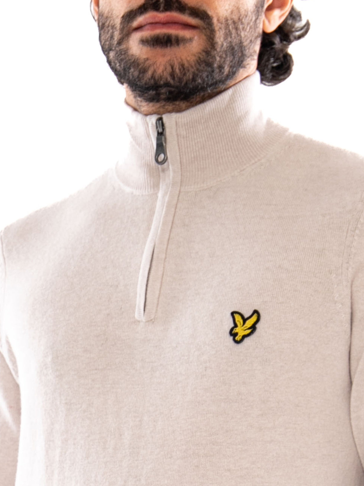 Lyle & Scott Cotton Merino Quarter Zip Jumper Cove - Maglione Uomo Beige<BR/><BR/> KN2112VC W870 LYLE & SCOTT 