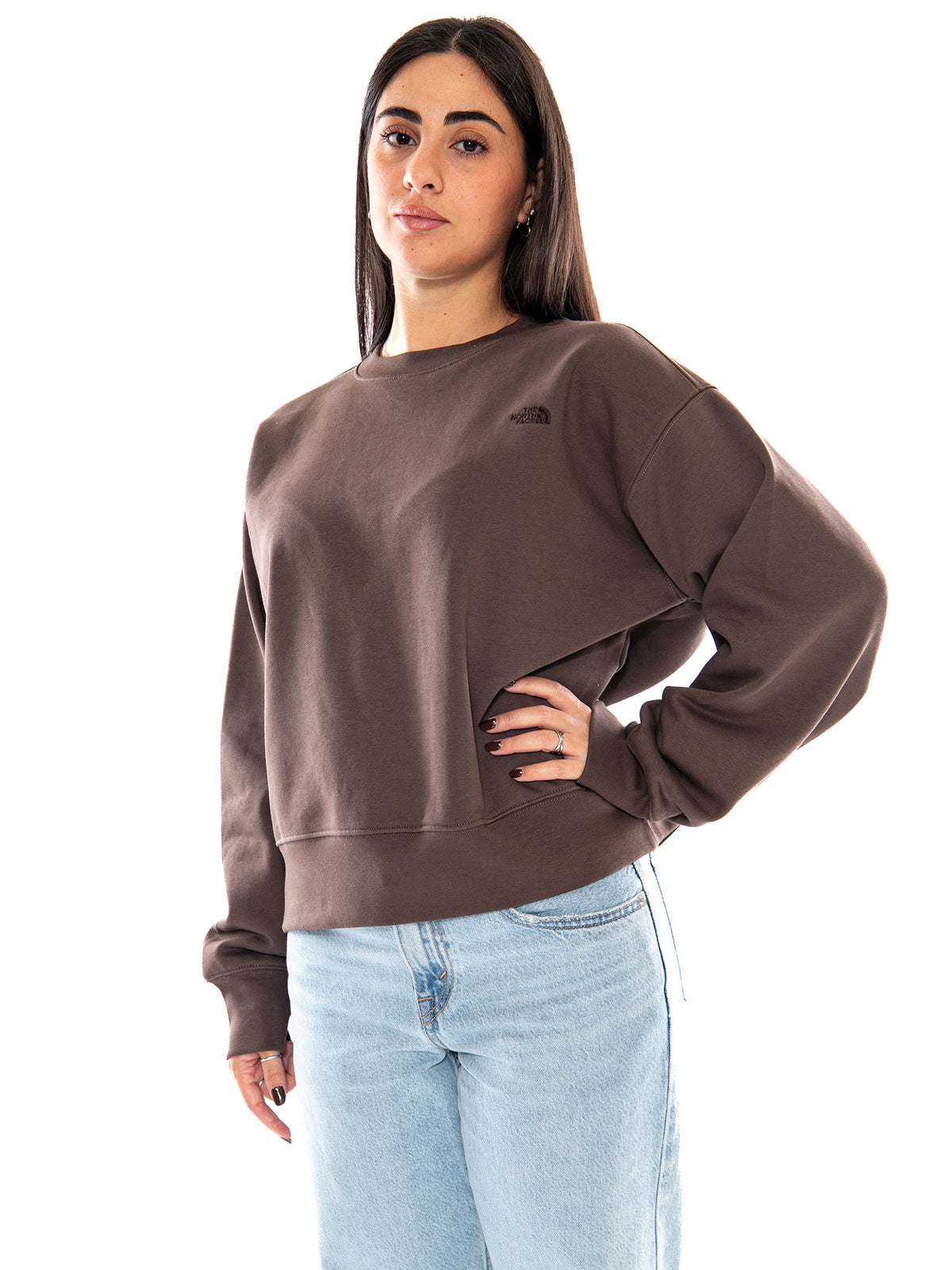 The North Face W ESS SD Boxy OS Crew Smokey Brown - Felpa Donna Marrone NF0A8HBY 1OI1 THE NORTH FACE 