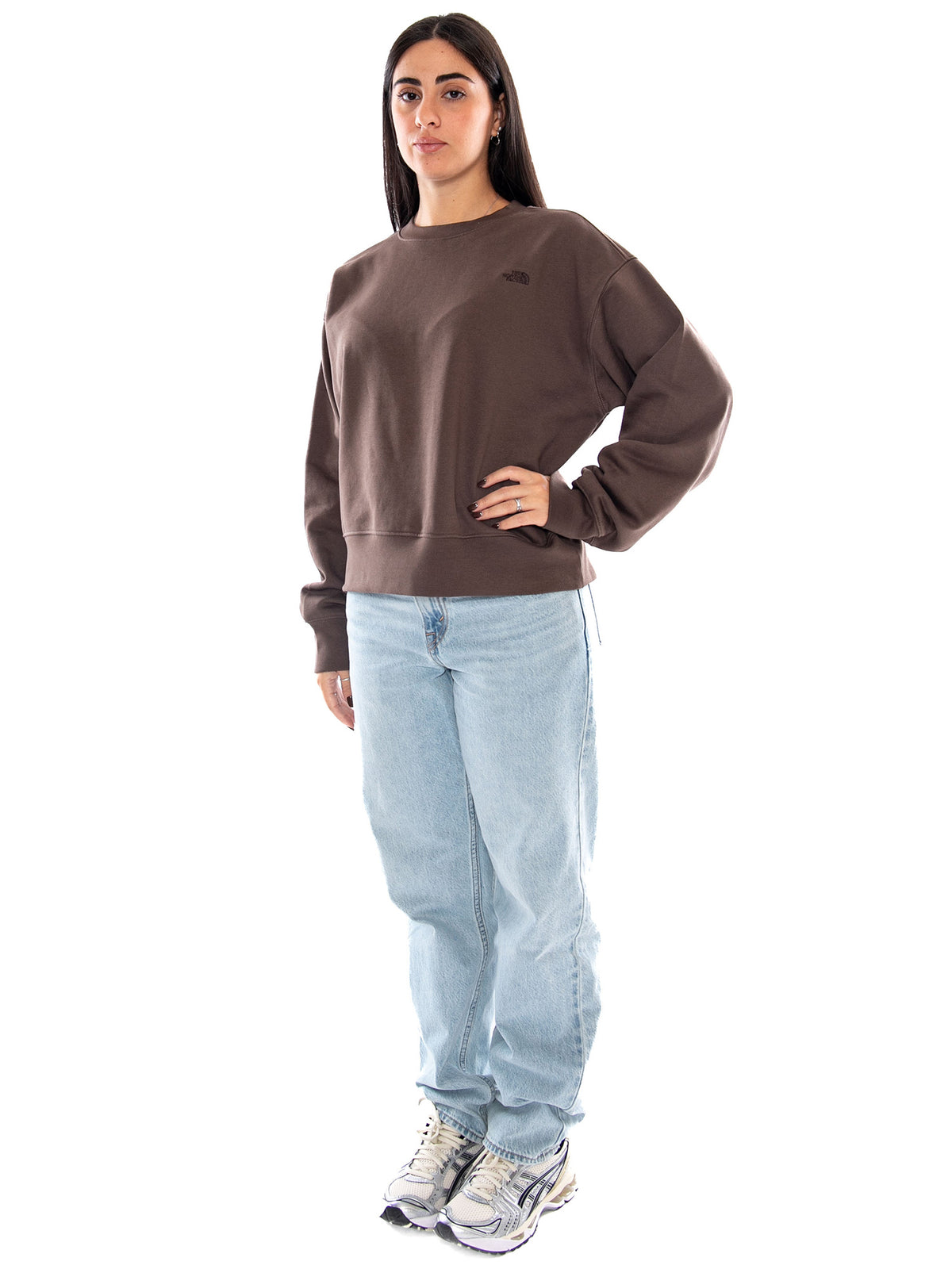 The North Face W ESS SD Boxy OS Crew Smokey Brown - Felpa Donna Marrone NF0A8HBY 1OI1 THE NORTH FACE 