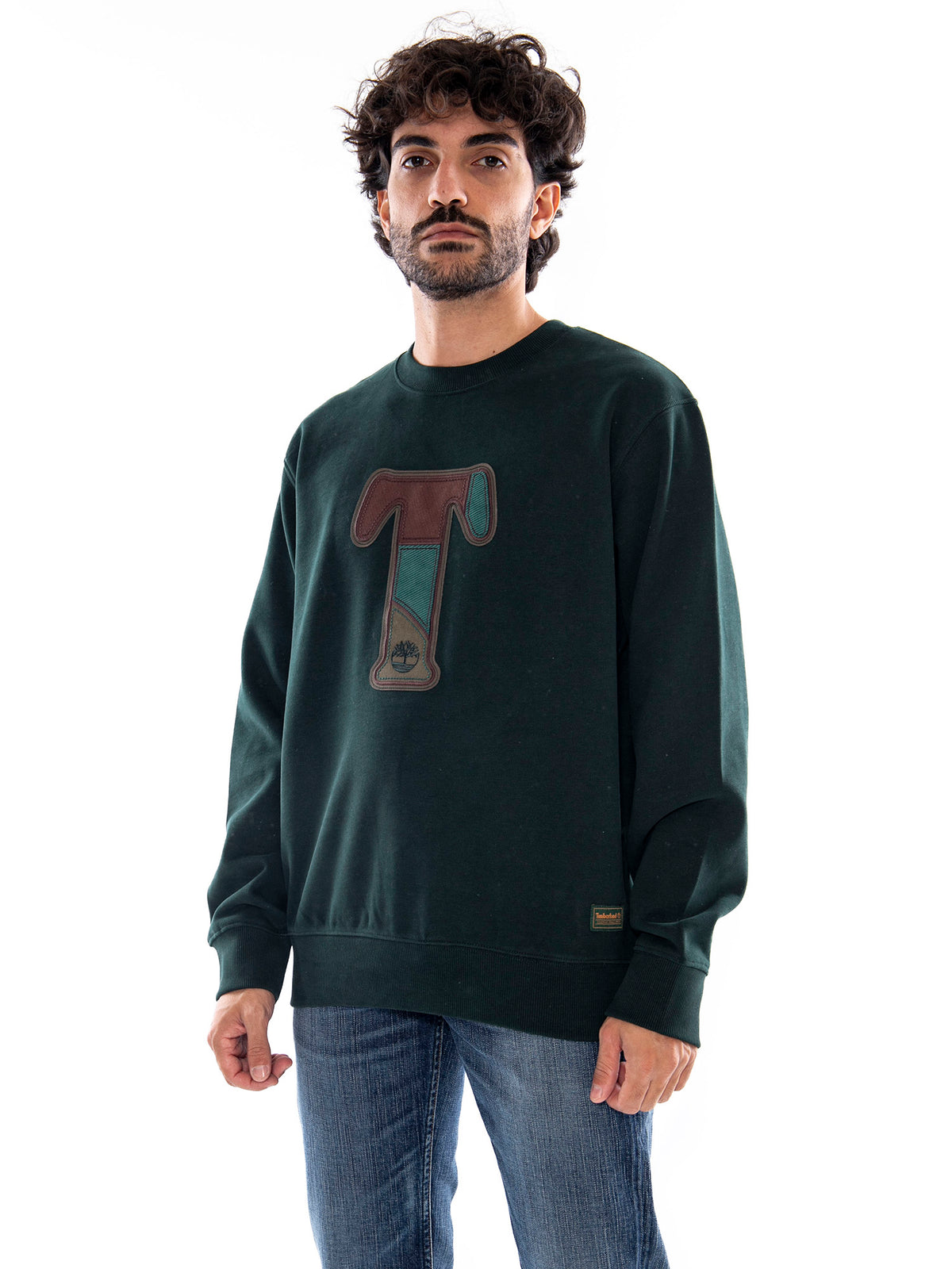 Timberland Men's Patchwork T Applique BB Crew Sweatshirt Scarab - Felpa Uomo Verde Scuro TBC0YHB2 EA11 TIMBERLAND 