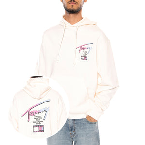 TJM RLX SIGNATURE HDIE EXT ANCIENT WHITE - Felpa con Cappuccio Uomo Bianca DM0DM23129 YBH TOMMY HILFIGER 