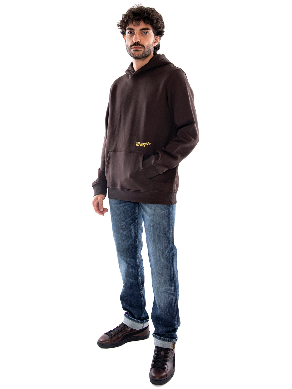 Wrangler Embroidery Hoodie Chocolate Torte Brown - Felpa Uomo con Cappuccio Marrone 112387050 BRN WRANGLER 