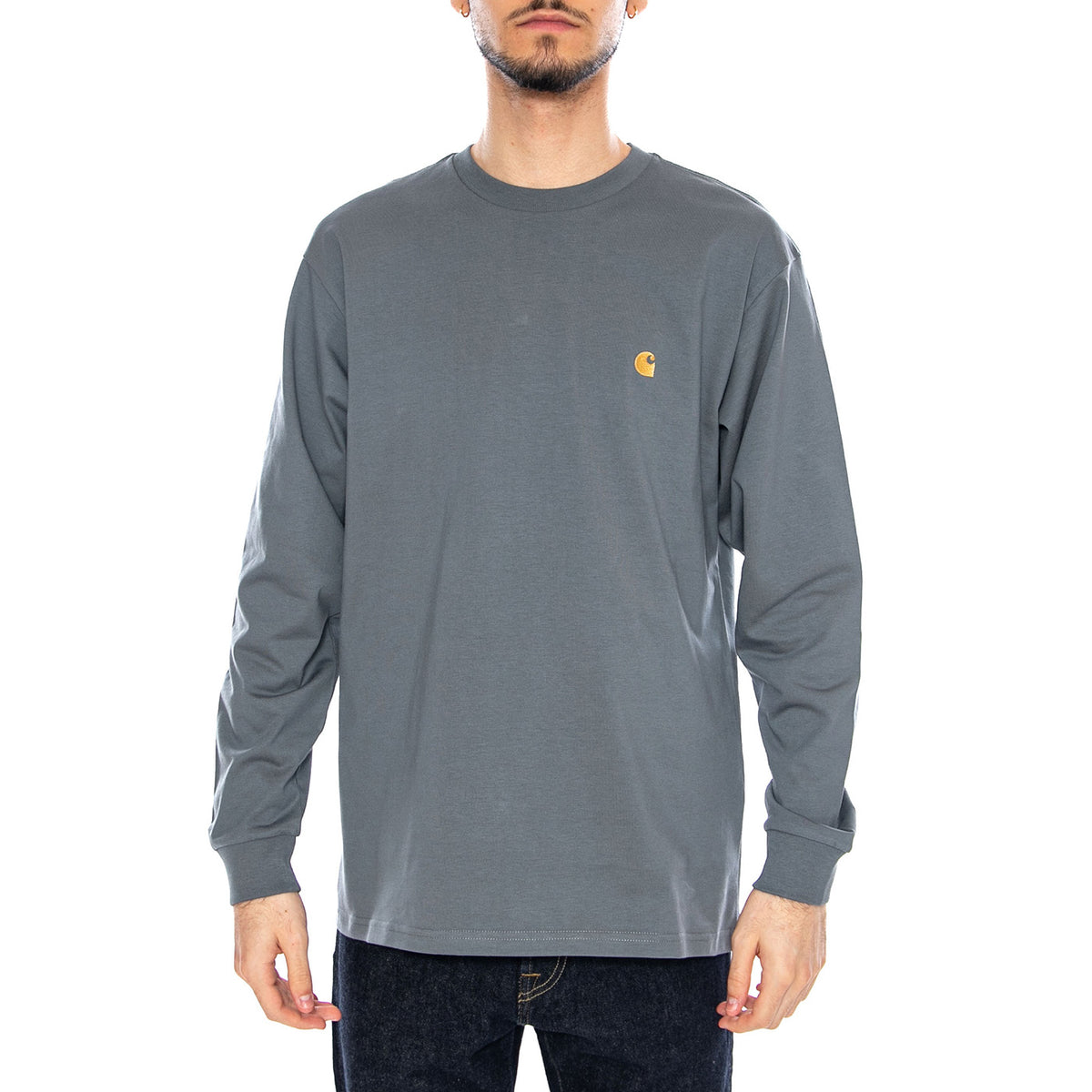 L/S Chase T-Shirt Cozy Blue / Gold - Maglietta Girocollo Maniche Lunghe Uomo Blu I026392 3LPXX CARHARTT WIP 