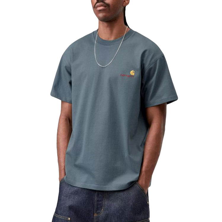S/S AMERICAN SCRIPT T-SHIRT OFFICE BLUE - Maglietta Girocollo Uomo Blu I029956 3GBXX CARHARTT WIP 