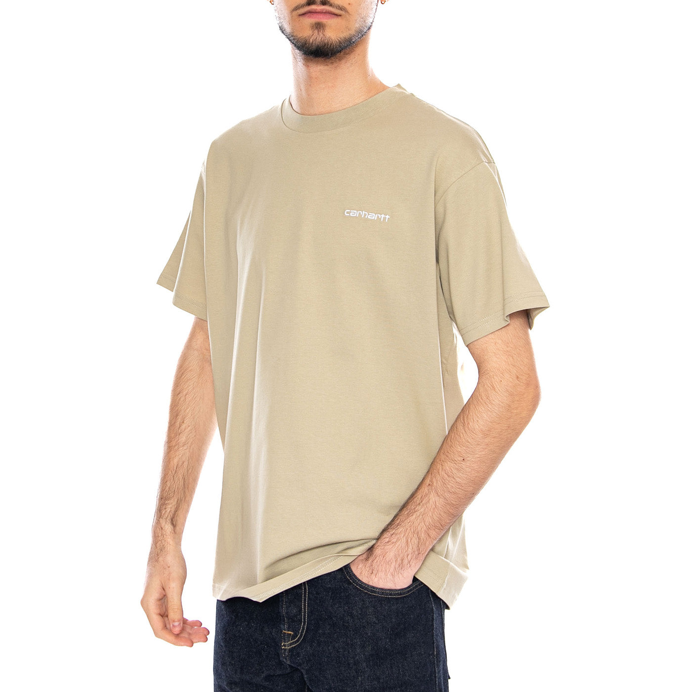 S/S Script Embroidery T-Shirt Barchan / White - Maglietta Girocollo Uomo Verde I030435 3LWXX CARHARTT WIP 