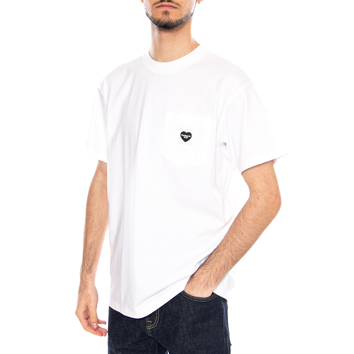 S/S Pocket Heart T-Shirt White / Black - Maglietta Girocollo Uomo Bianca I032128 00AXX CARHARTT WIP 