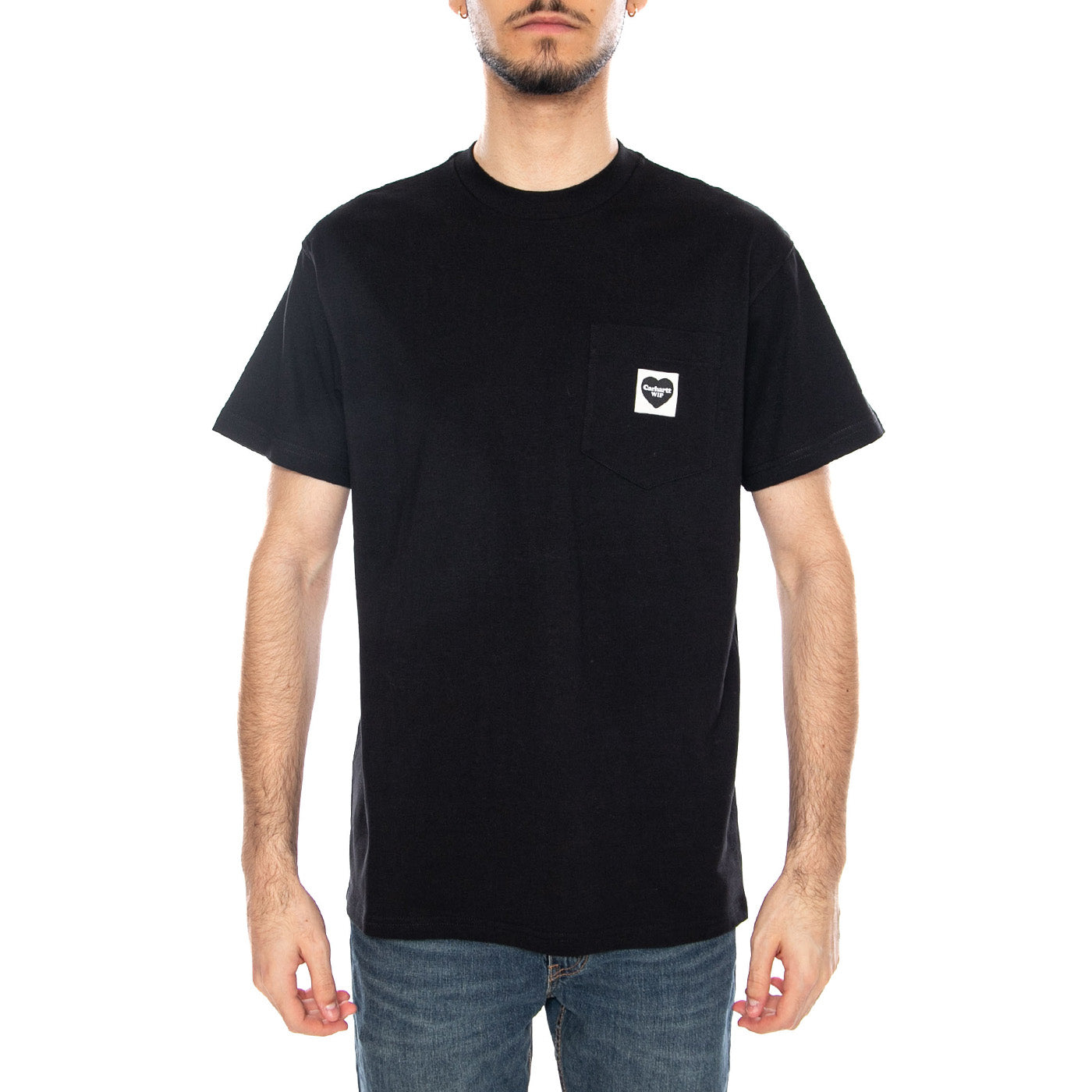 S/S Pocket Heart T-Shirt Black / Black - Maglietta Girocollo Uomo Nera I032128 00EXX CARHARTT WIP 