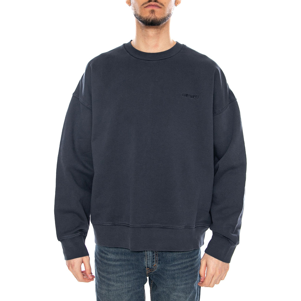 Benton Sweat Carbon - Felpa Girocollo Uomo Nera I035436 3IWGD CARHARTT WIP 