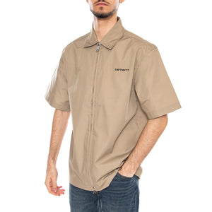 S/S Postal Zip Shirt Iroko / Black - Camicia Maniche Corte Uomo Beige I036189 3MSXX CARHARTT WIP 
