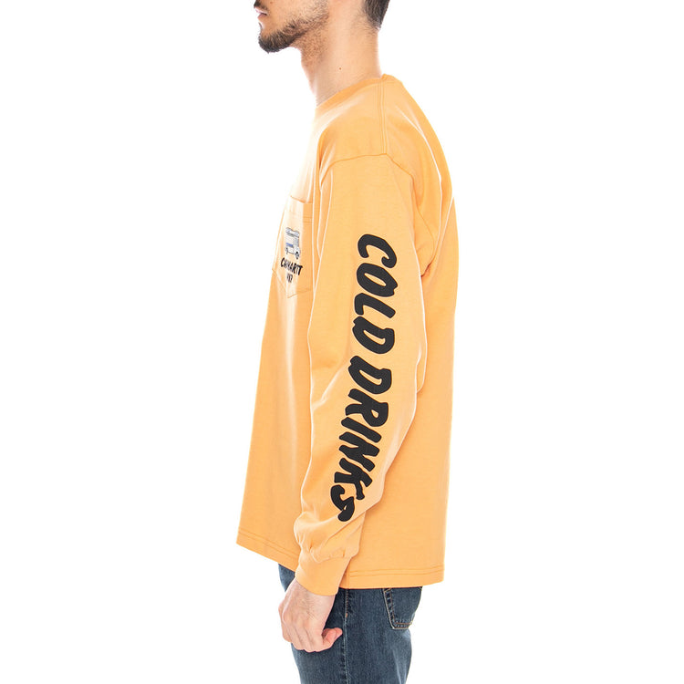 L/S Cold Drinks T-Shirt Gentle Orange - Maglietta Girocollo Maniche Lunghe Uomo Arancione I036216 3IAXX CARHARTT WIP 