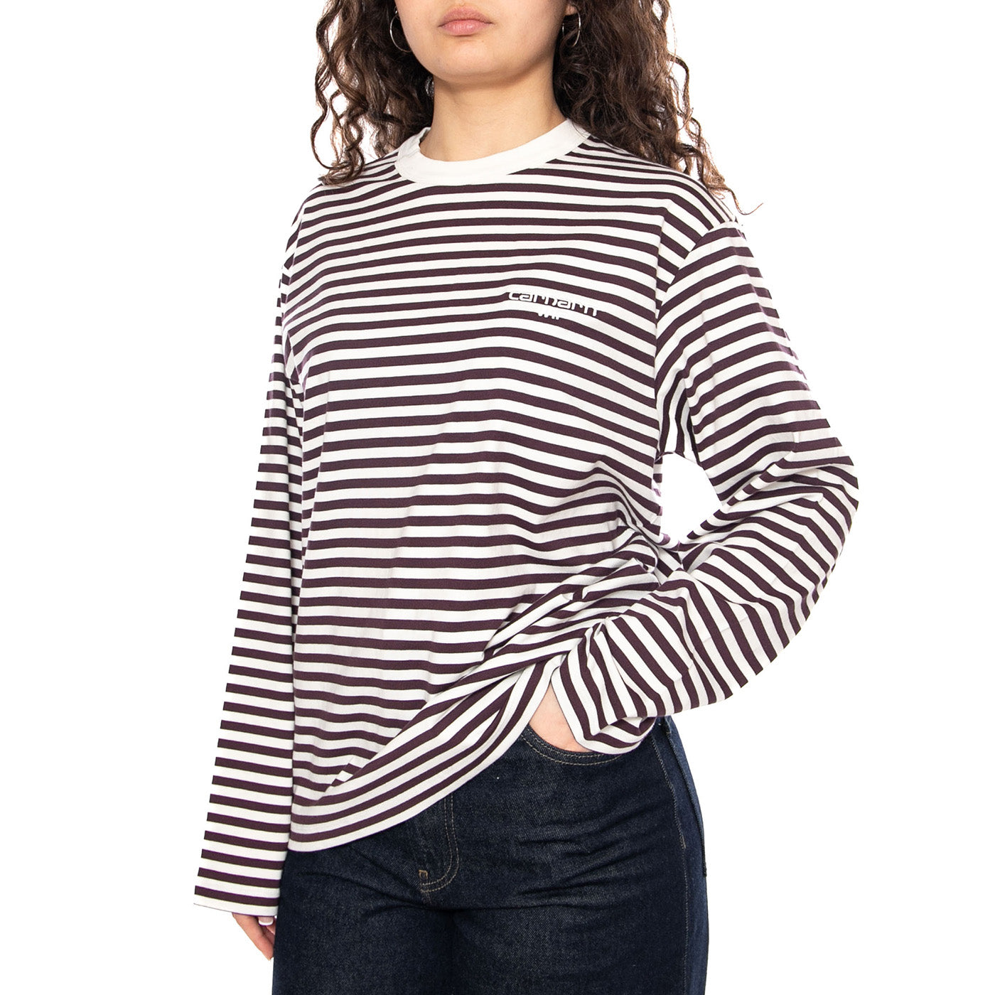 W' L/S Ezra T-Shirt Ezra Stripe, Cozy Purple - Maglietta Girocollo Maniche Lunghe Donna Multicolore I036345 3KTXX CARHARTT WIP 