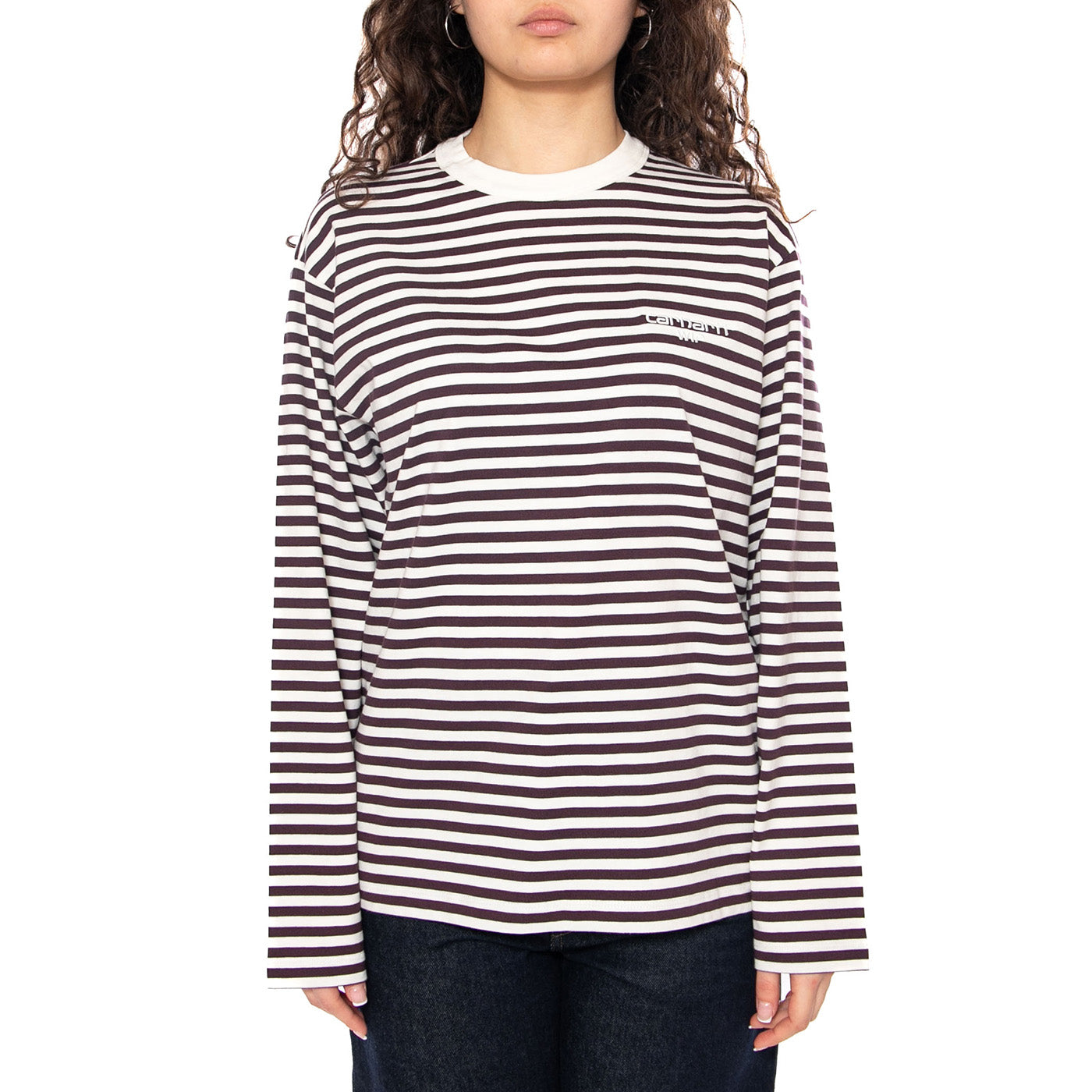 W' L/S Ezra T-Shirt Ezra Stripe, Cozy Purple - Maglietta Girocollo Maniche Lunghe Donna Multicolore I036345 3KTXX CARHARTT WIP 