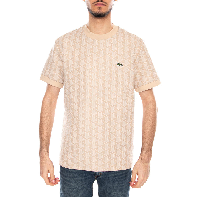 T-shirt Slim Fit Monogramma Jacquard - Polo Uomo Beige con Logo Lacoste TH1197 8GI LACOSTE 