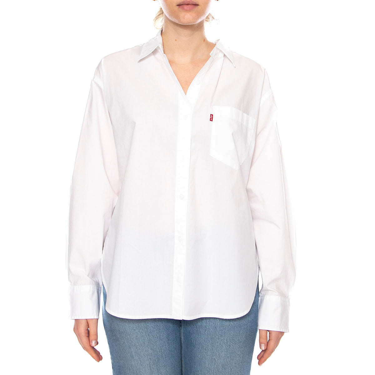 Harlie Boyfriend Shirt - Amari Stripe Chambray Blue 1 Poplin - Camicia Donna Bianca 001HM 0003 LEVIS 