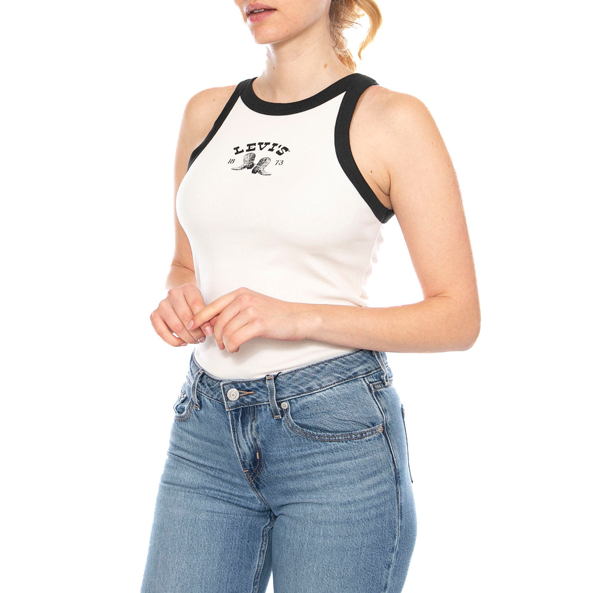 GR Essential Racer Tank - Archival Boots Sugar Swizzle / Pirate Black - Canotta Donna Bianca 003QP 0010 LEVIS 