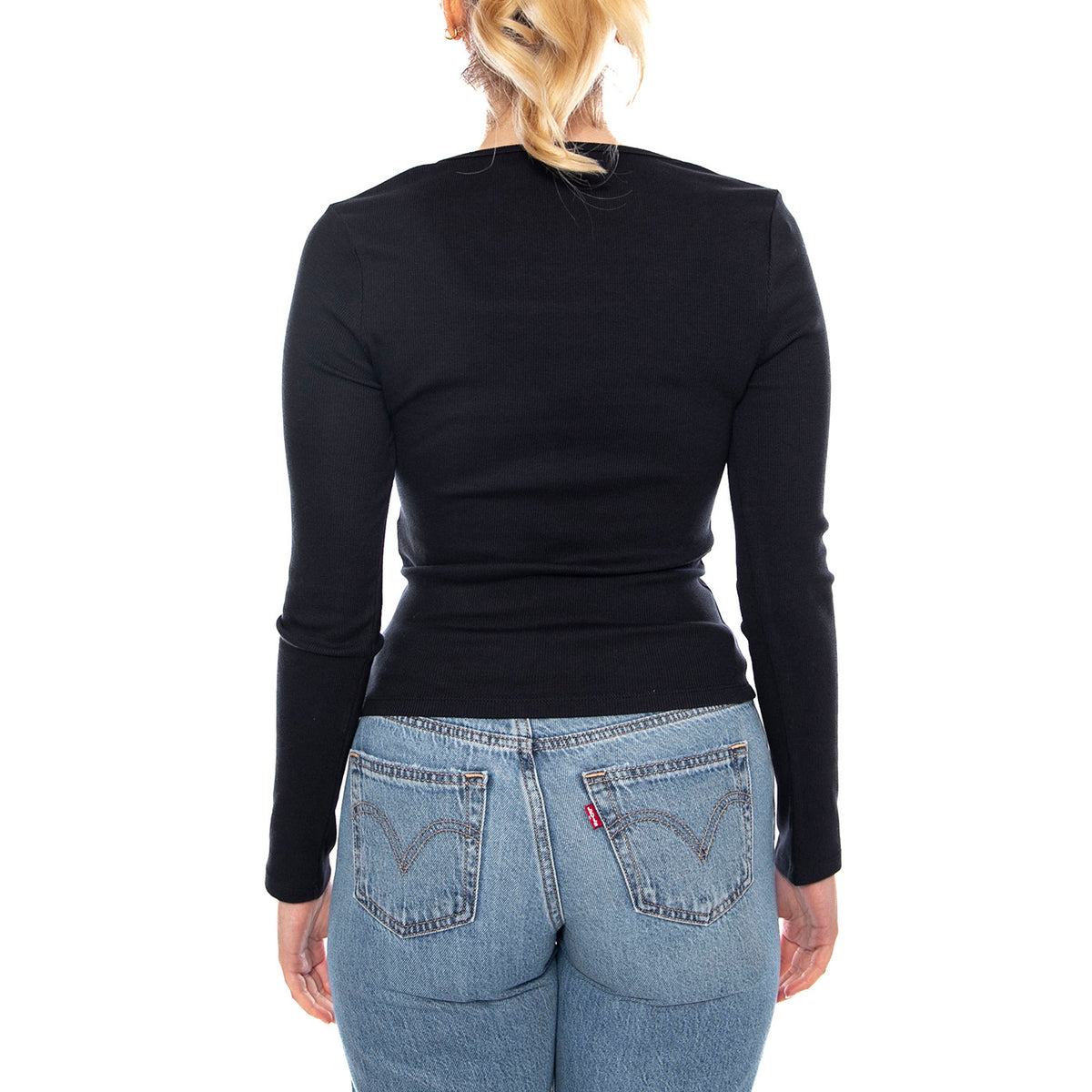 Essential Sqrd Neck Long Sleeve - Bright White Rib - Maglietta Girocollo Maniche Lunghe Donna Nera 005IO 0000 LEVIS 