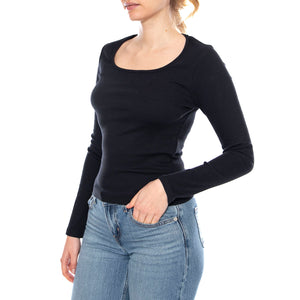 Essential Sqrd Neck Long Sleeve - Bright White Rib - Maglietta Girocollo Maniche Lunghe Donna Nera 005IO 0000 LEVIS 