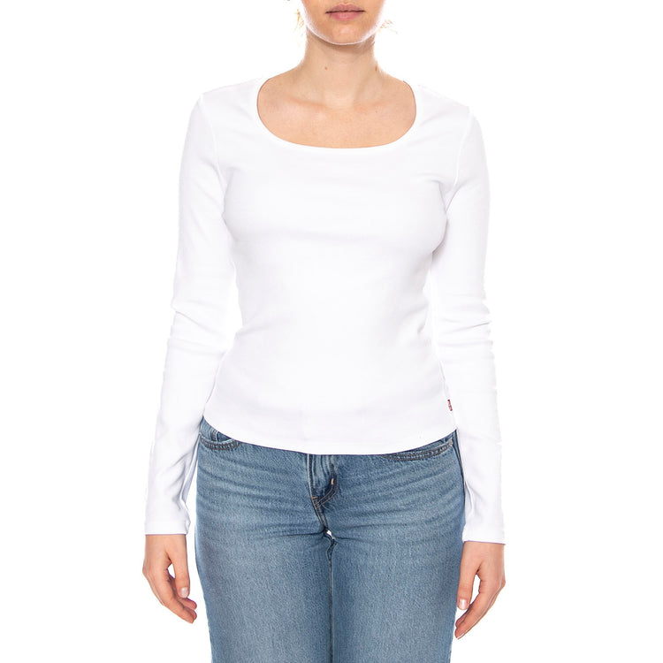 Essential Sqrd Neck Long Sleeve - Bright White Rib - Maglietta Girocollo Maniche Lunghe Donna Bianca 005IO 0005 LEVIS 