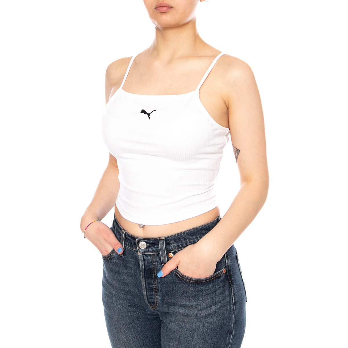 WARDROBE ESS RIBBED TANK TOP - Canotta Donna Bianca 629771 02 PUMA 