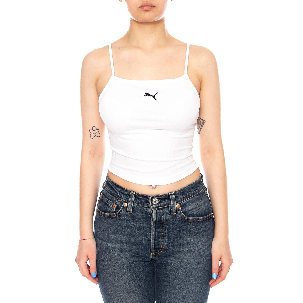 WARDROBE ESS RIBBED TANK TOP - Canotta Donna Bianca 629771 02 PUMA 