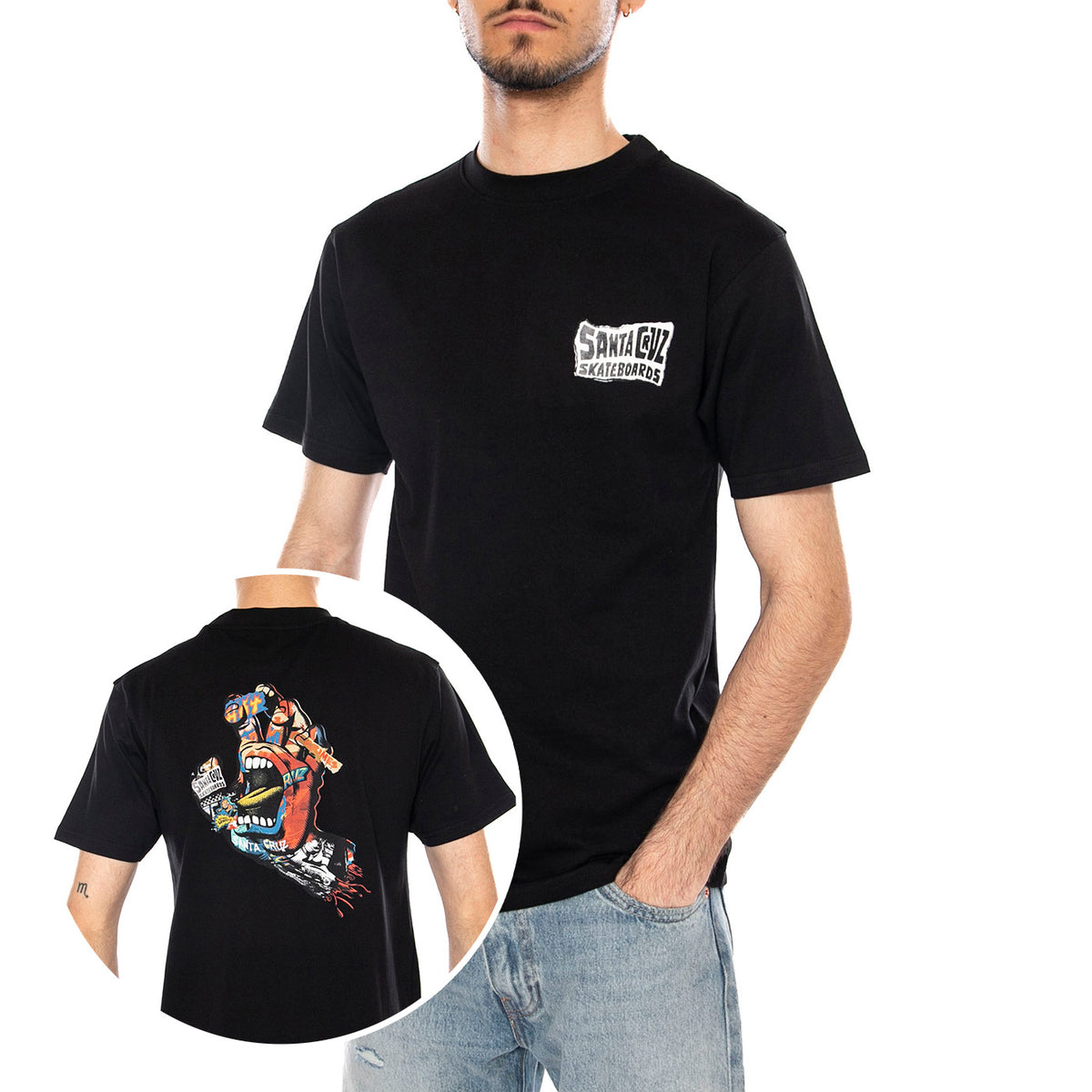 COLLAGE HAND T-SHIRT - Maglietta Girocollo Uomo Nera SCA-TEE-13251 BLK SANTA CRUZ 