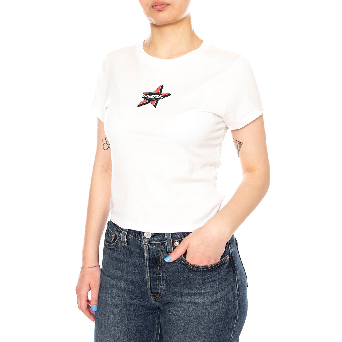 STARMARKED SS BABY TEE WHITE - Maglietta Girocollo Donna Bianca VN000SWB WHT1 VANS 