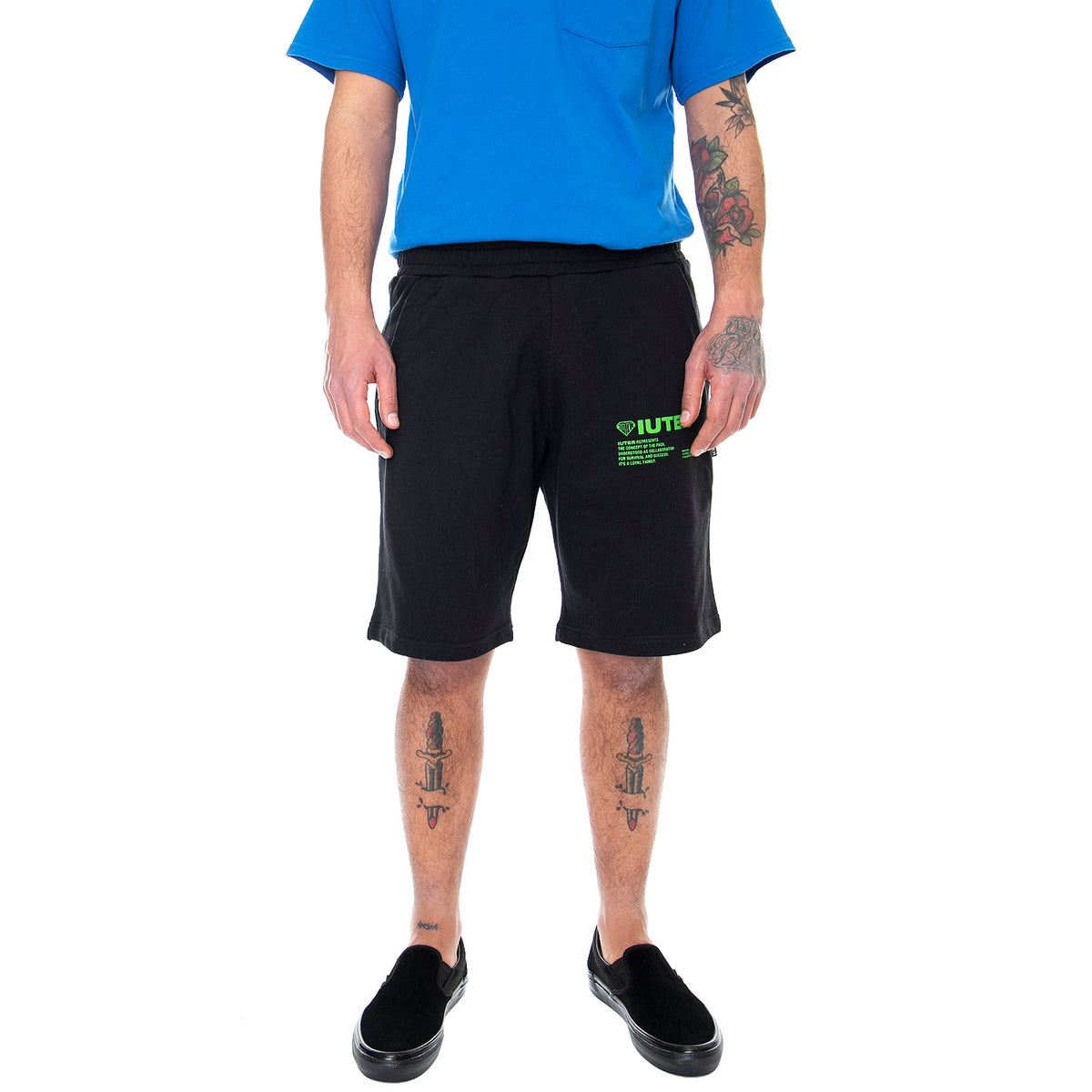 Mens Info Sweat Shorts - Black - Bermuda Uomo Neri 21SISS09-BLACK . IUTER 